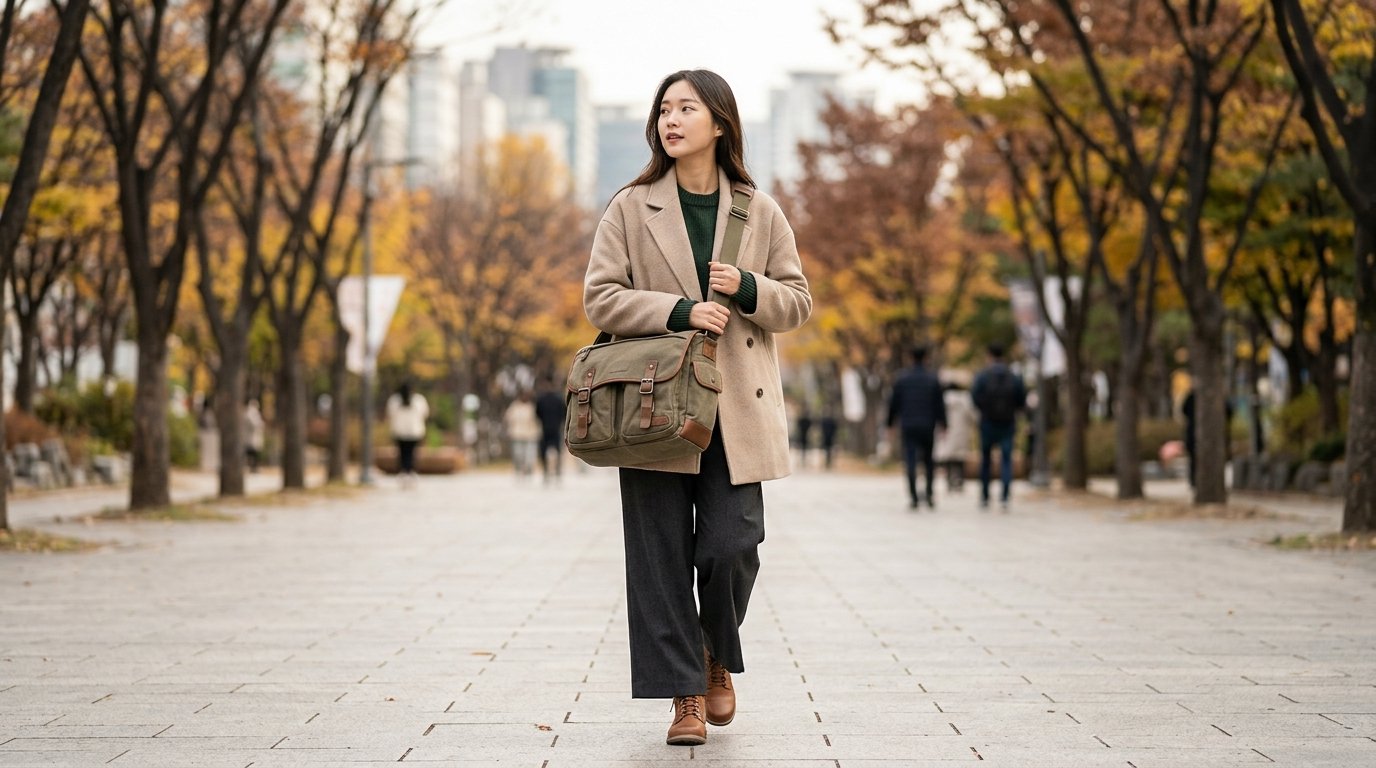 여러 개의 가방이 넓게 펼쳐진 테이블에 놓인 장면