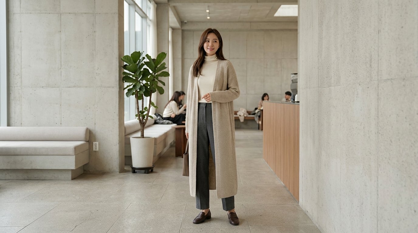 도시 풍경에 잘 어울리는 롱가디건 스타일링