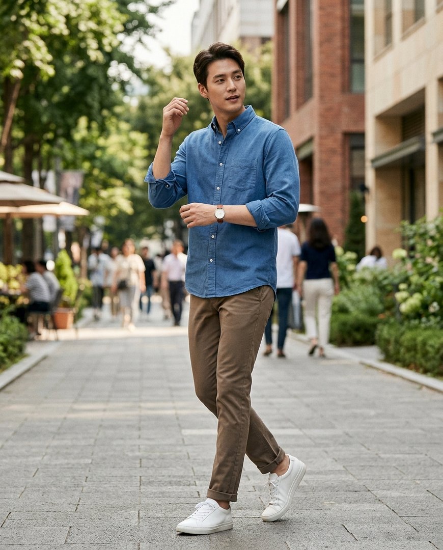 캐주얼한 청바지와 셔츠 스타일링