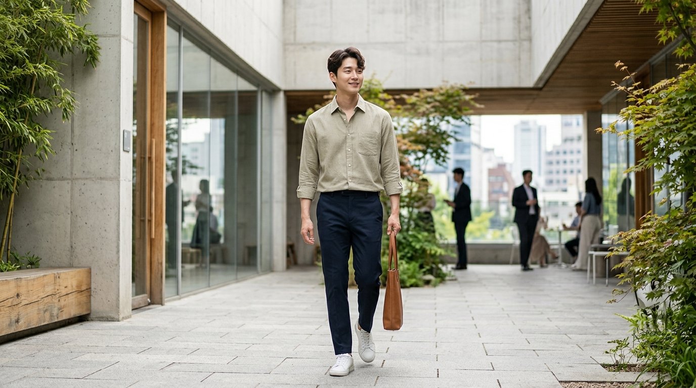 패션 부티크에 다양한 캐주얼 셔츠가 전시된 장면