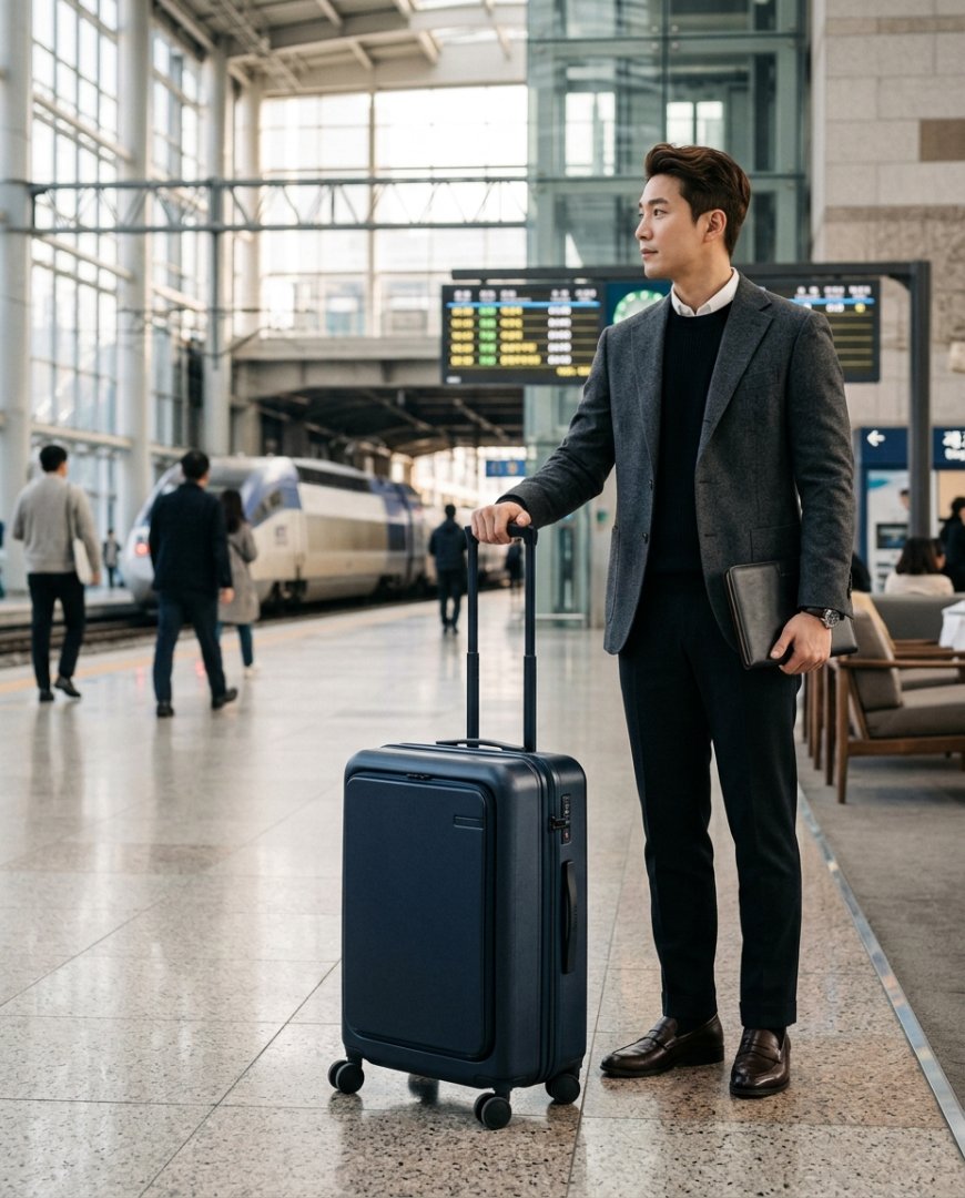 고급 회의실에 놓인 검정색 단단한 가방