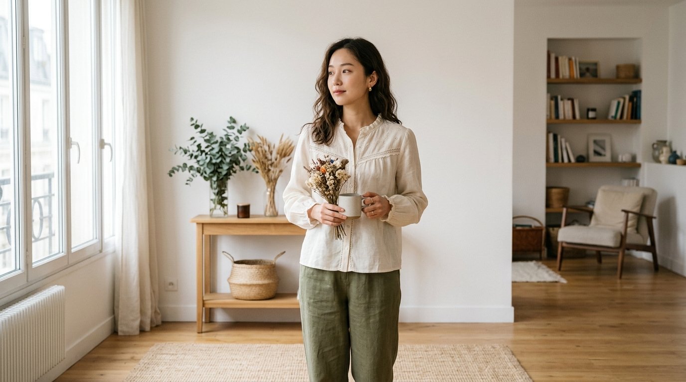 여러 블라우스가 배치된 현대적인 패션 부티크 모습