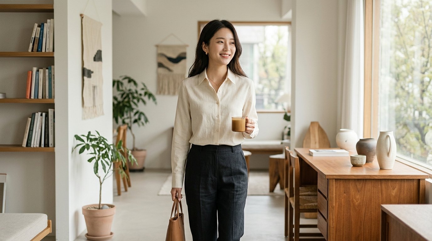 다양한 긴팔 셔츠가 걸려 있는 옷장