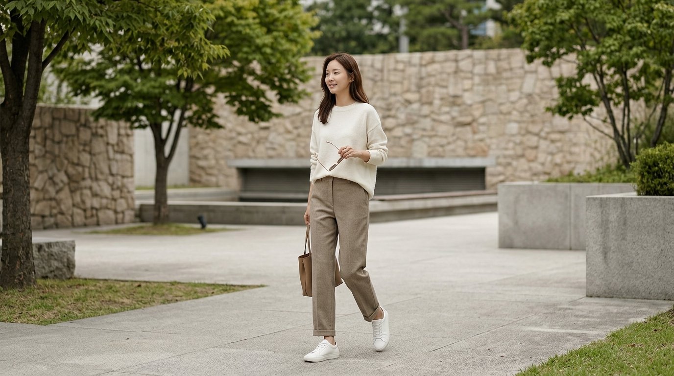 옷걸이에 걸린 팬츠들이 햇빛을 받으며 놓여 있는 모습
