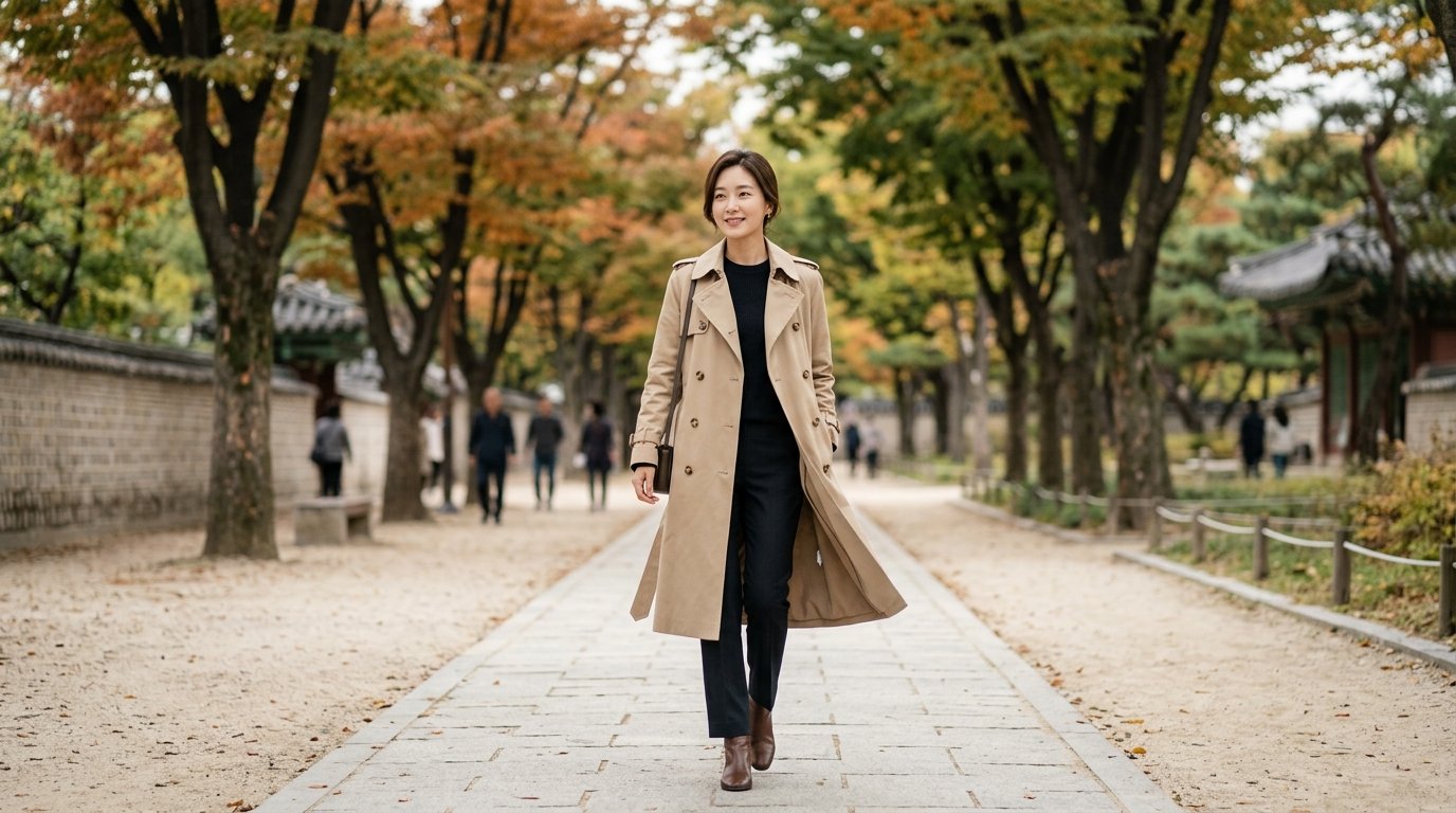 다양한 스타일의 트렌치코트가 진열된 매장 내부 전경