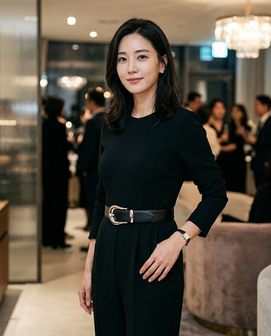 실버 버클 벨트와 현대적 의상의 조화