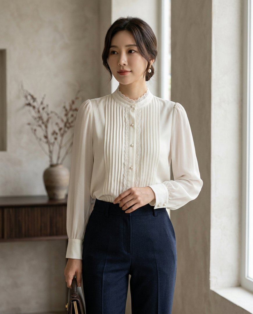 미팅 룸에서 레이어드된 블라우스 스타일링