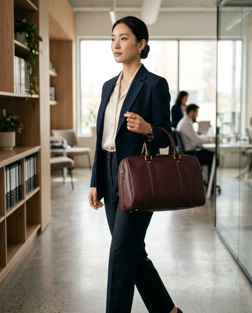 사무실에서 보스턴백을 들고 있는 전문직 여성