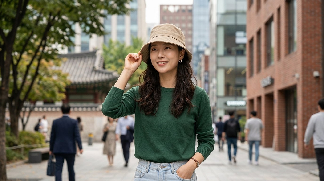 깔끔하게 정돈된 쇼룸에 배열된 여러 가지 색상 버킷햇.