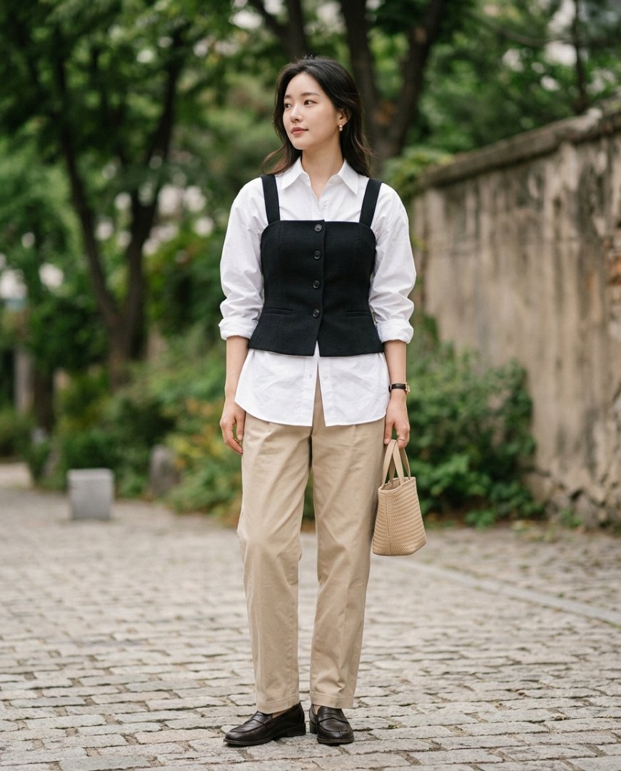 레이어드 패션 뷔스티에 코디.