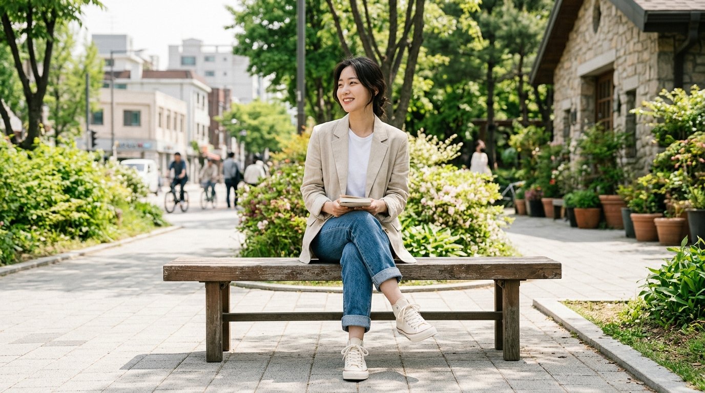 여성들이 도심에서 다양한 스타일의 캔버스화를 착용하고 걷는 모습