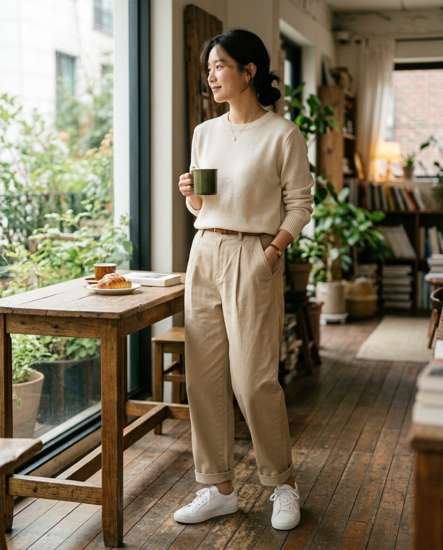 자연스러운 주말 룩을 연출한 여성의 모습