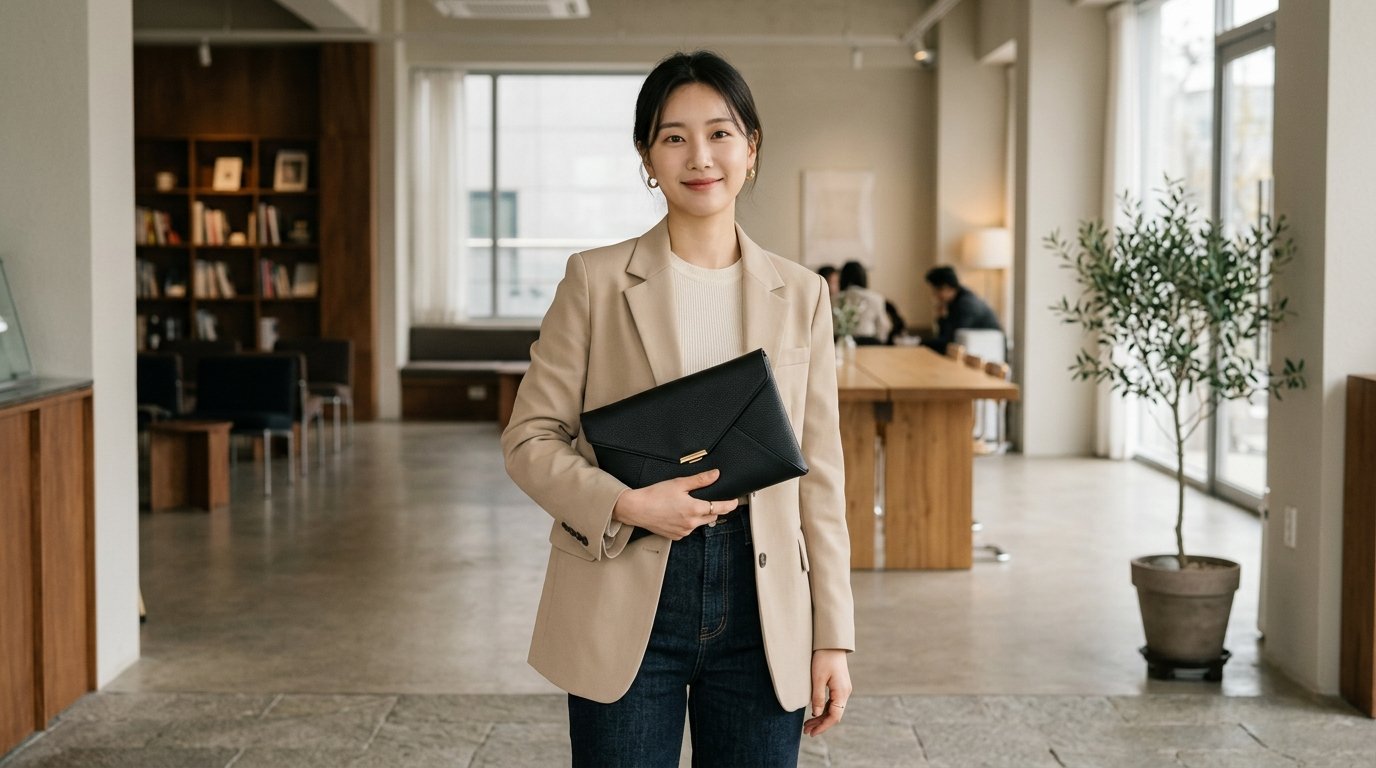 도시 거리에서 여러 사람이 다양한 클러치를 들고 이동 중.