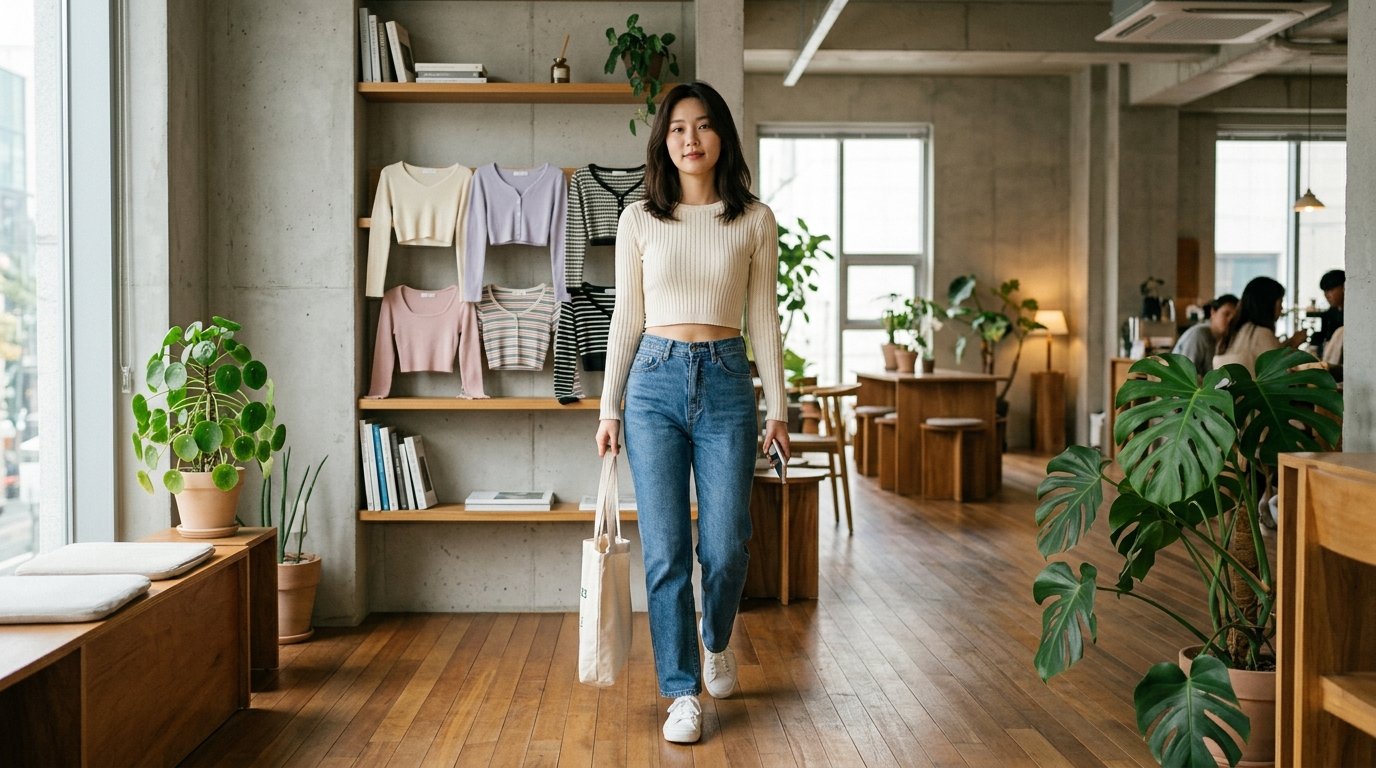 여성들이 트렌디한 크롭티를 입고 도심을 탐험하는 모습