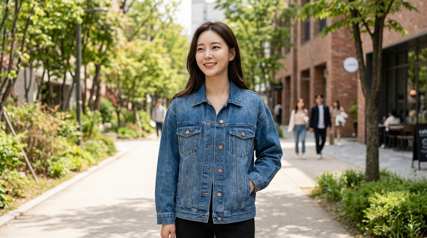 도시 거리에서 다양한 청자켓을 입고 있는 사람들 모습입니다