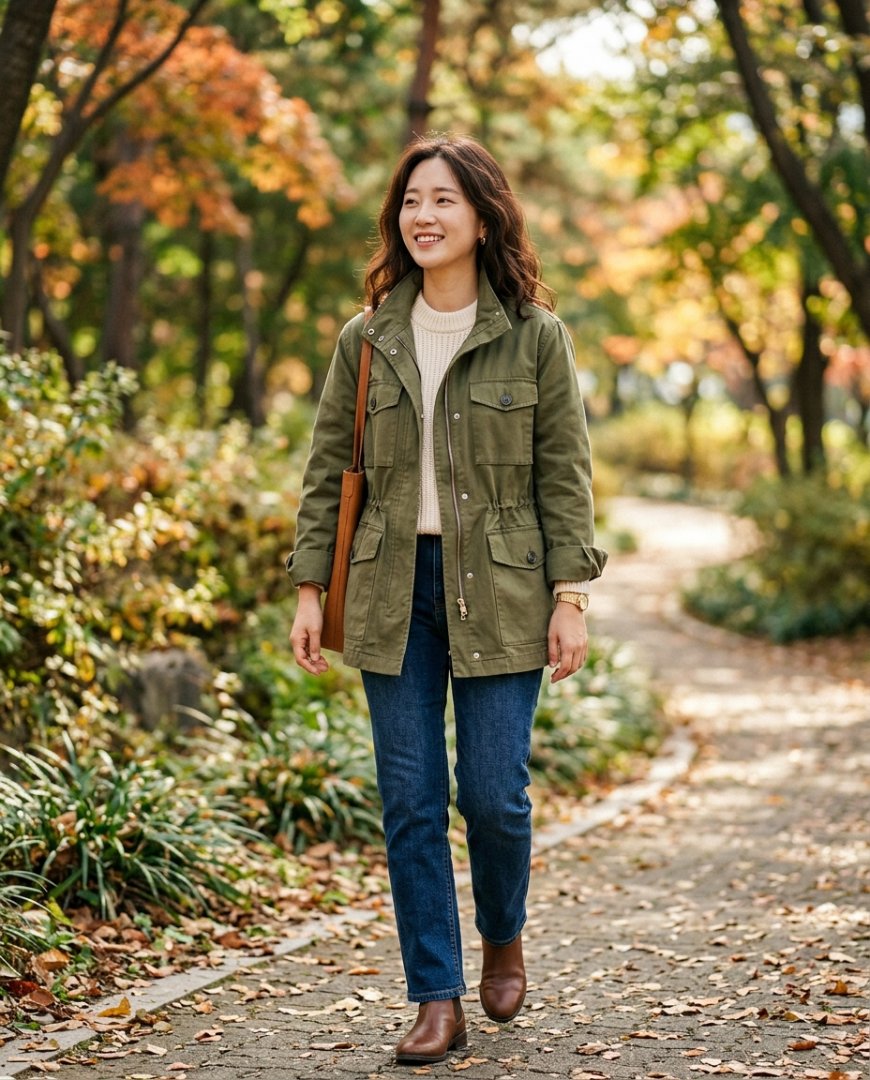 공원에서 주말을 즐기는 캐주얼한 여성