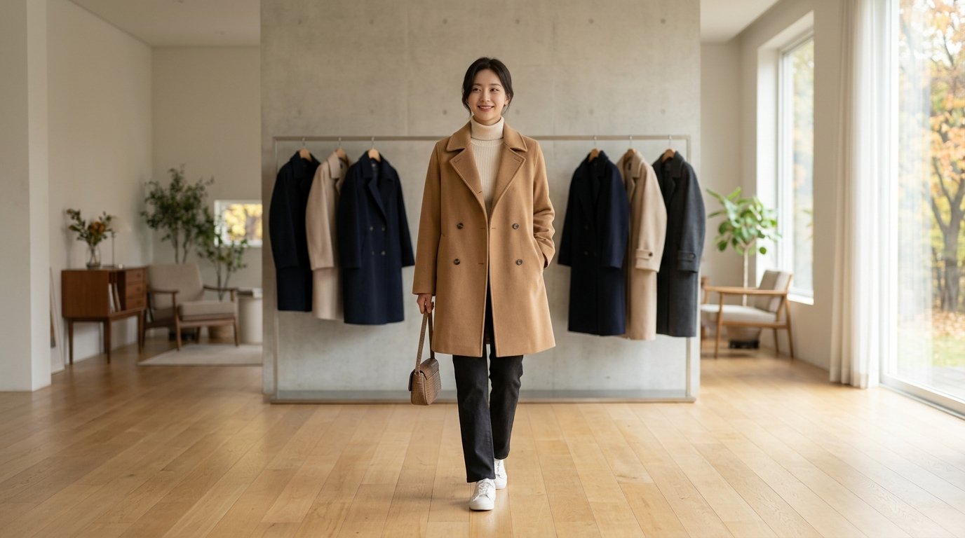 여성 하프코트를 입은 사람들이 거리에서 포즈를 취하는 모습