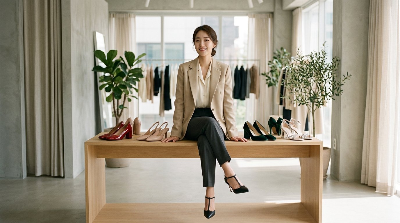 도심에서 다양한 힐을 신은 모델들 모습