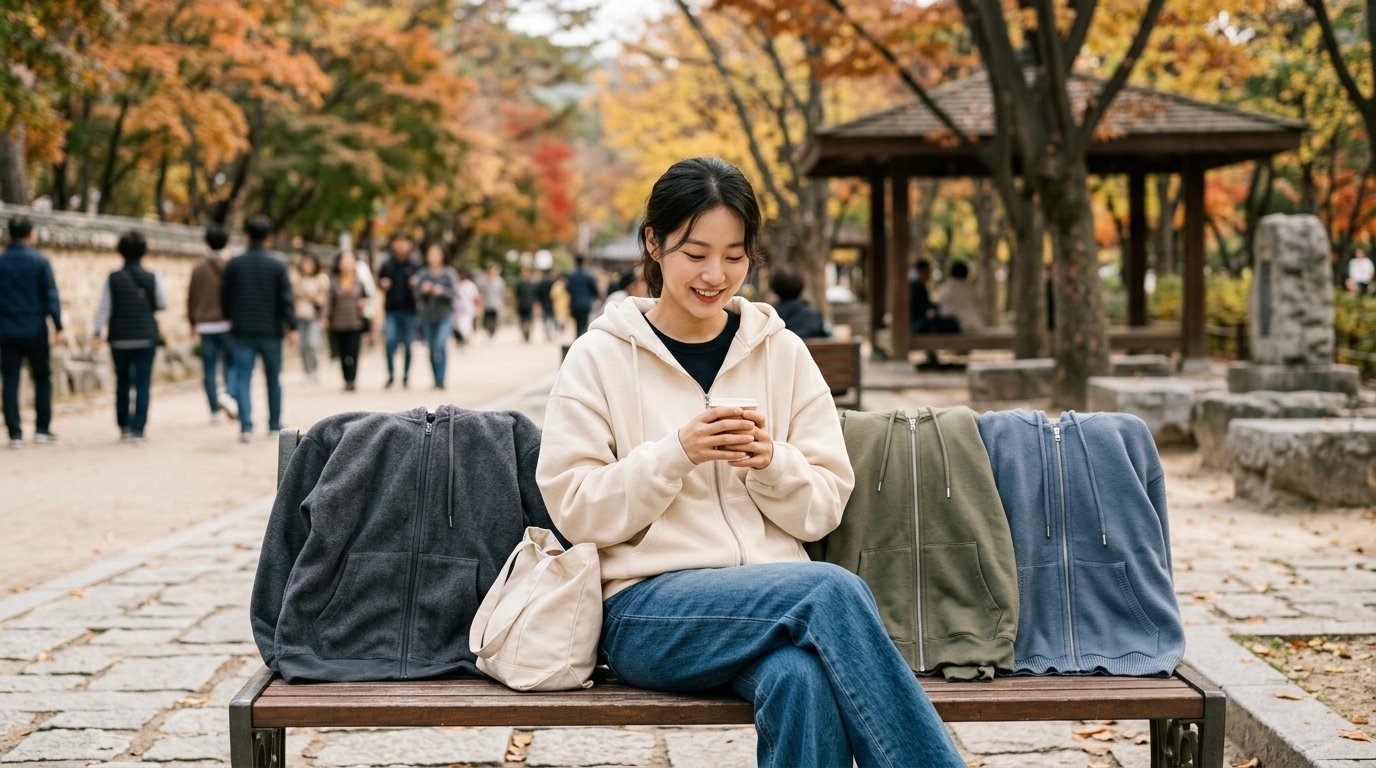 공원에서 후드집업을 입고 있는 여성들