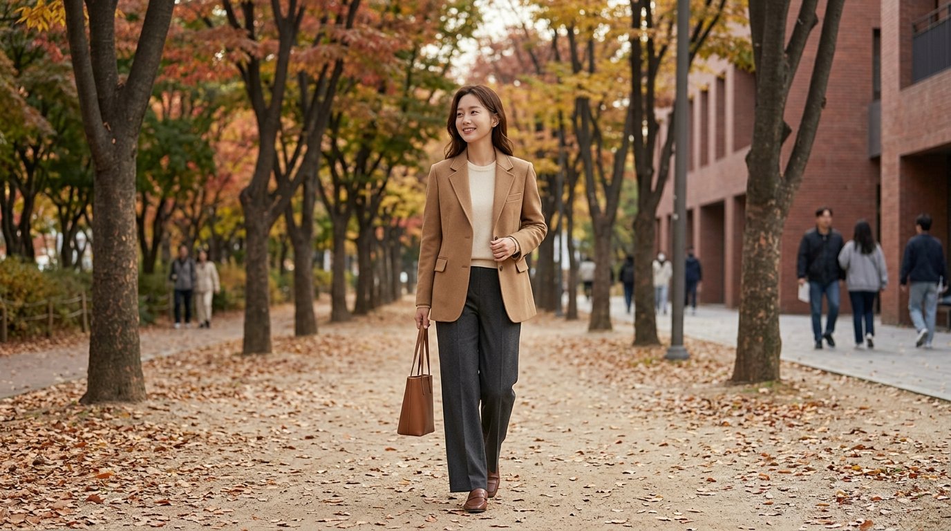여러 스타일의 여성 자켓이 각각 다른 이너웨어와 함께 진열된 장면