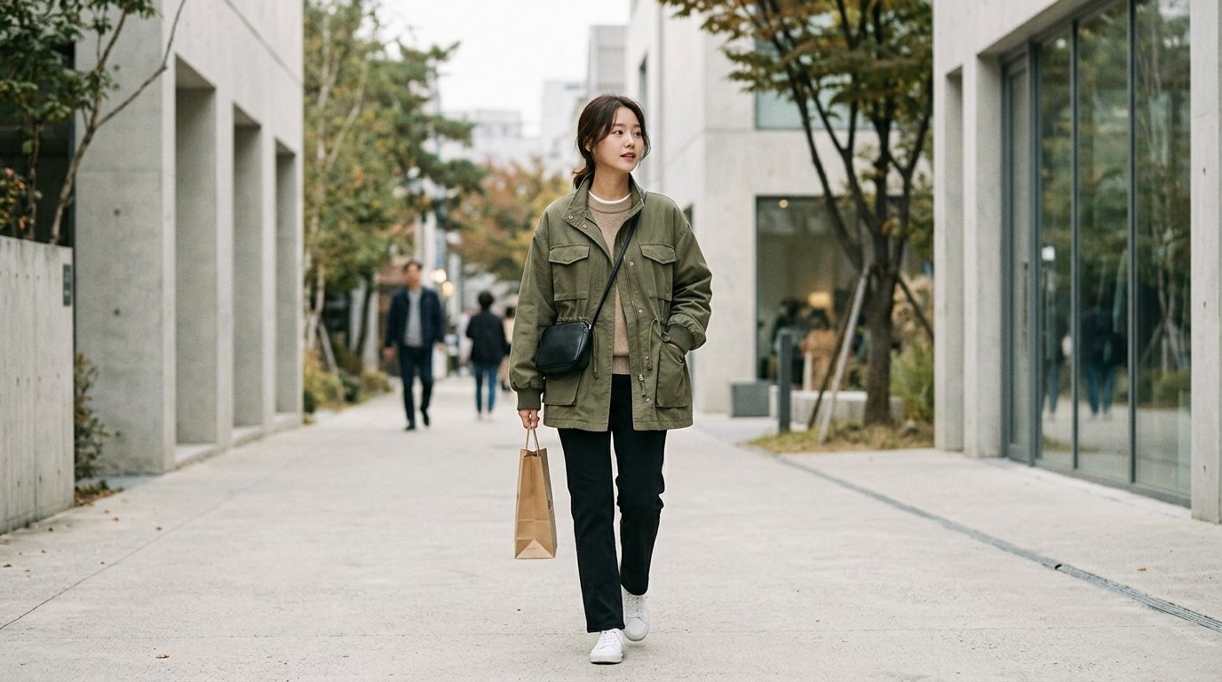 패션 매장에서 여러 여성 점퍼가 걸려 있는 모습
