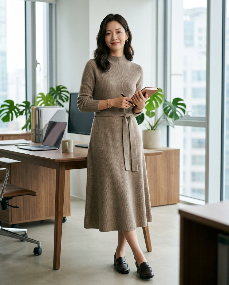 옷장에 깔끔하게 정리된 니트 원피스