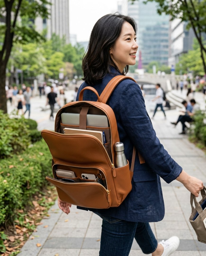 여러 칸으로 구성된 나일론 노트북 가방 클로즈업