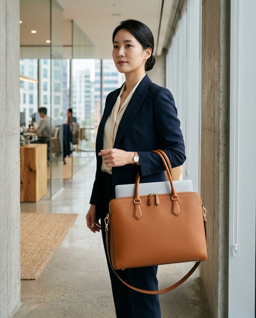 고급 가죽 소재의 세련된 노트북 가방