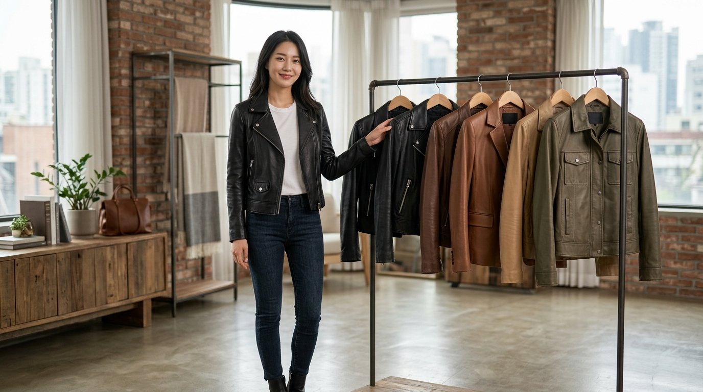 가죽자켓이 매장에 전시된 모습