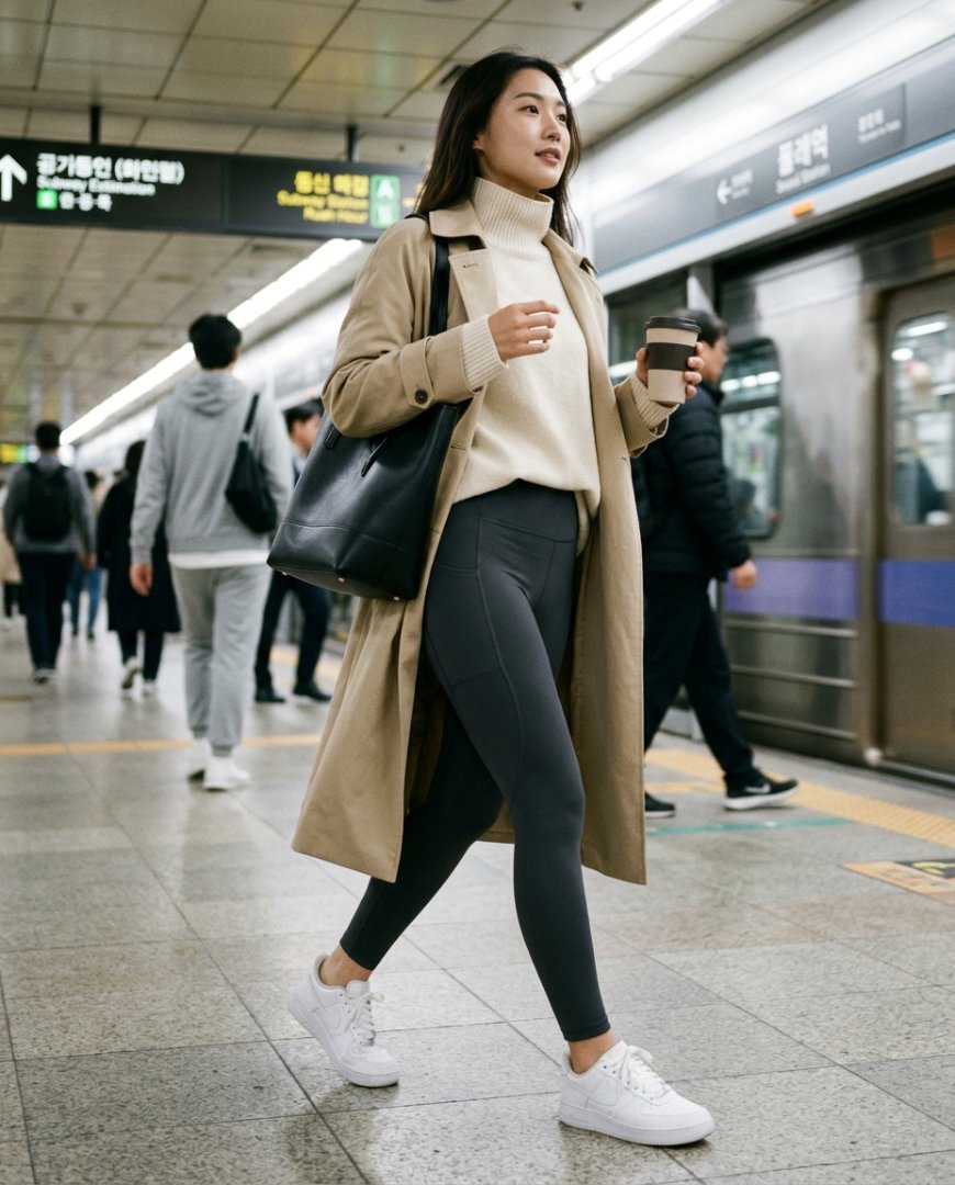 캐주얼한 운동복과 조화로운 레깅스 착장