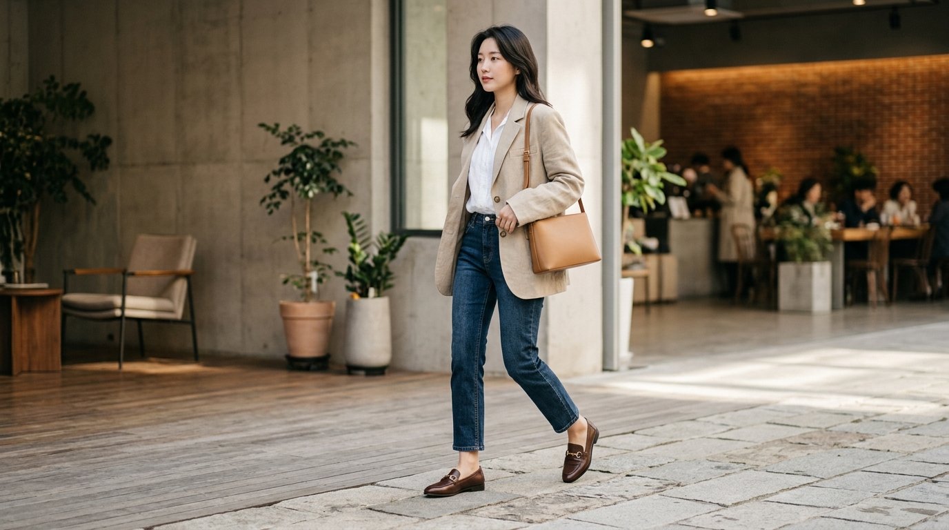 다양한 디자인의 로퍼가 배치된 디스플레이