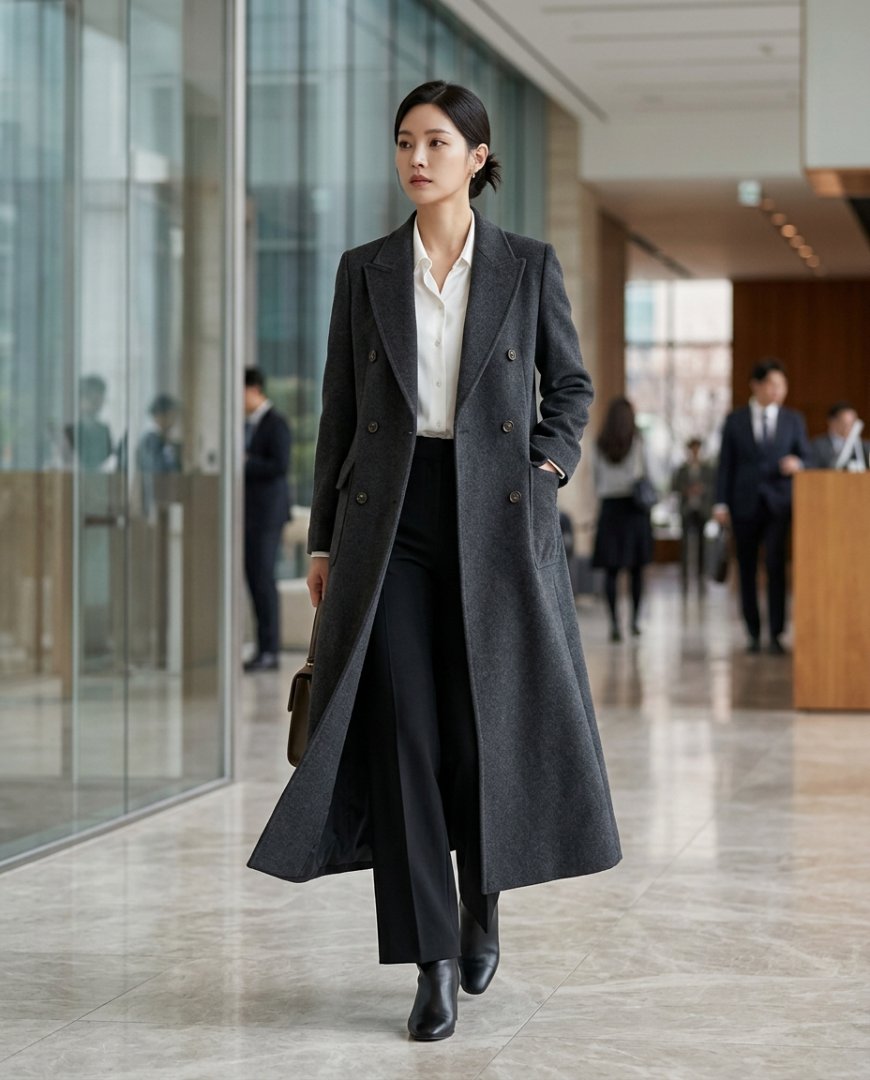 회의실에서 비즈니스 룩을 입은 여성