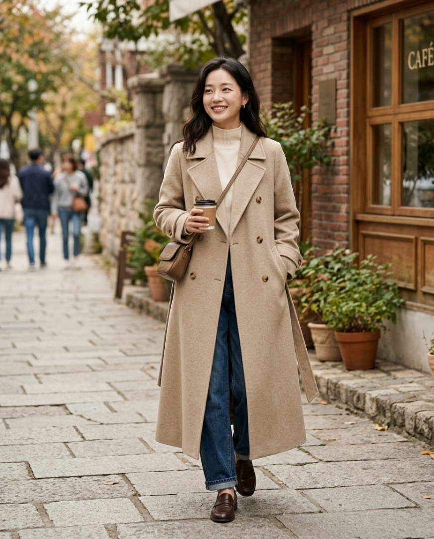 공원에서 캐주얼 스타일을 입은 여성