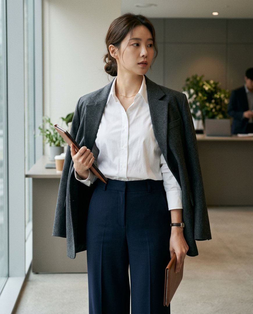 사무실 환경에서 셔츠와 슬랙스 조합