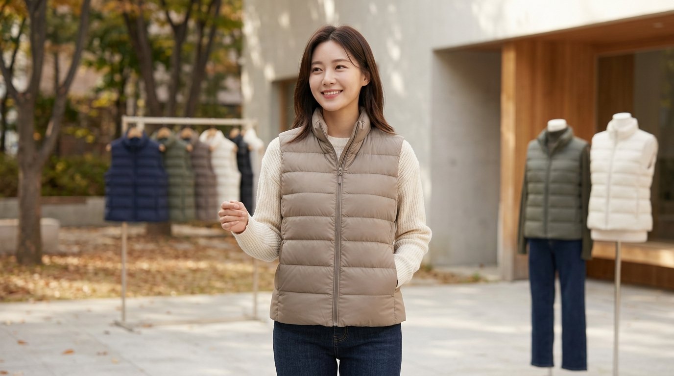 도심 속 카페 앞에서 캐주얼하게 걷는 여성의 옆모습