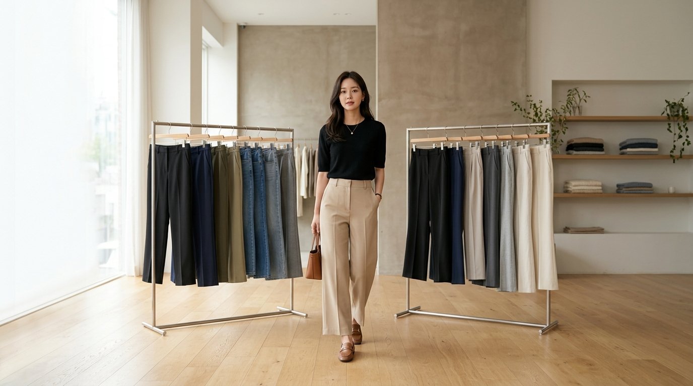도시 거리에서 여러 여성들이 다양한 팬츠 스타일로 연출한 모습을 보여줌.