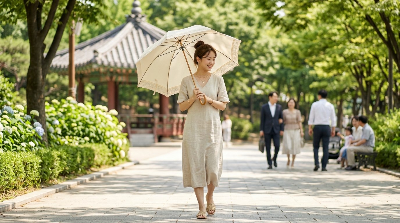다양한 색상의 양산들이 열려 있는 모습입니다.