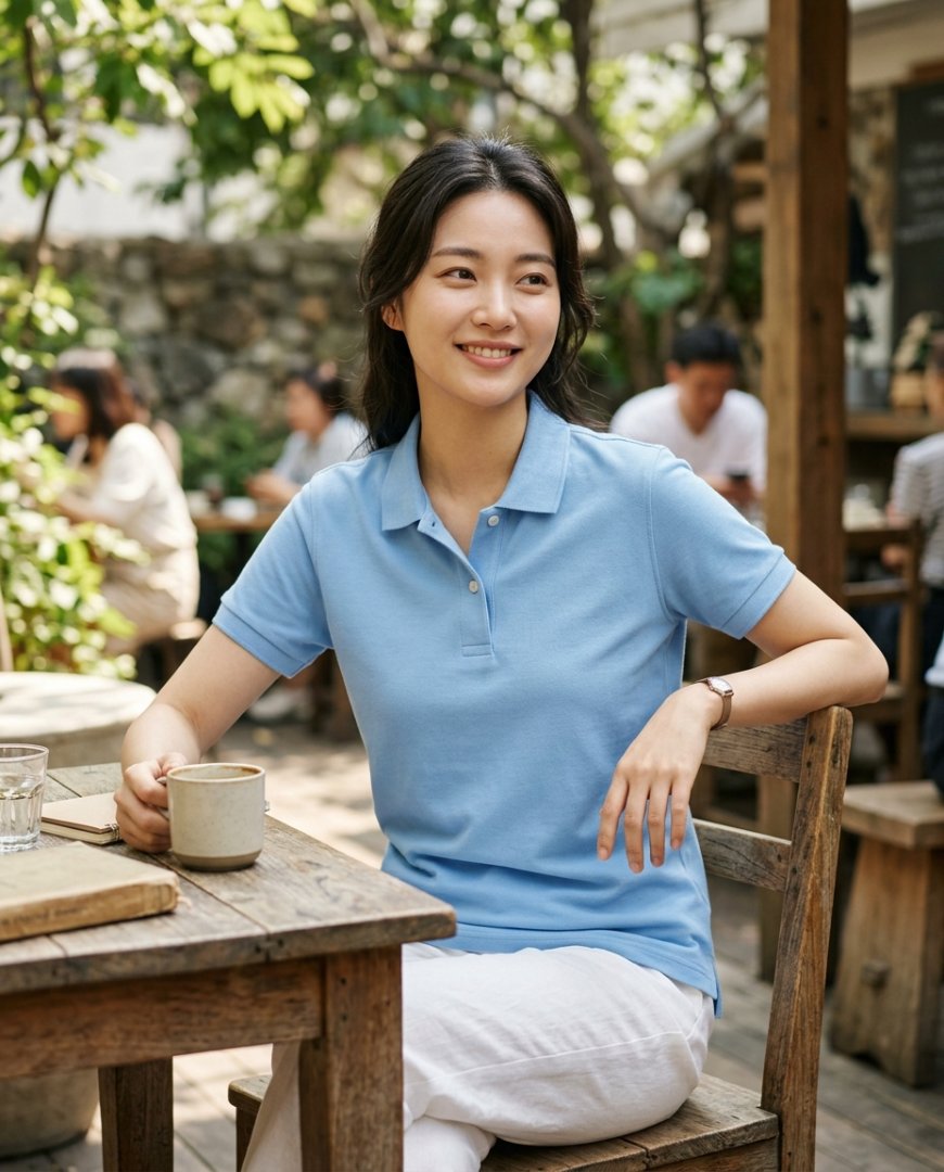 데님과 그린 폴로셔츠의 편안함이 돋보이는 주말 룩