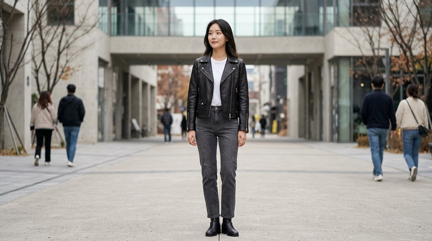 다양한 라이더 자켓을 착용한 여성들이 거리를 걷고 있는 모습
