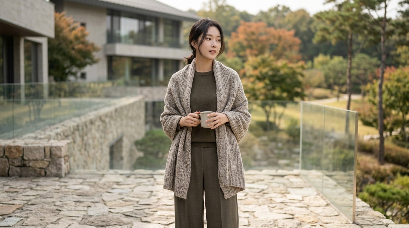 도심 속에서 다양한 스타일의 여성 숄을 착용한 여성들이 모여 있습니다.