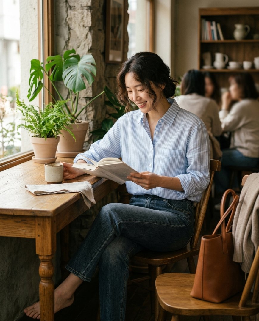 여유로운 주말의 여성 캐주얼 셔츠 패션
