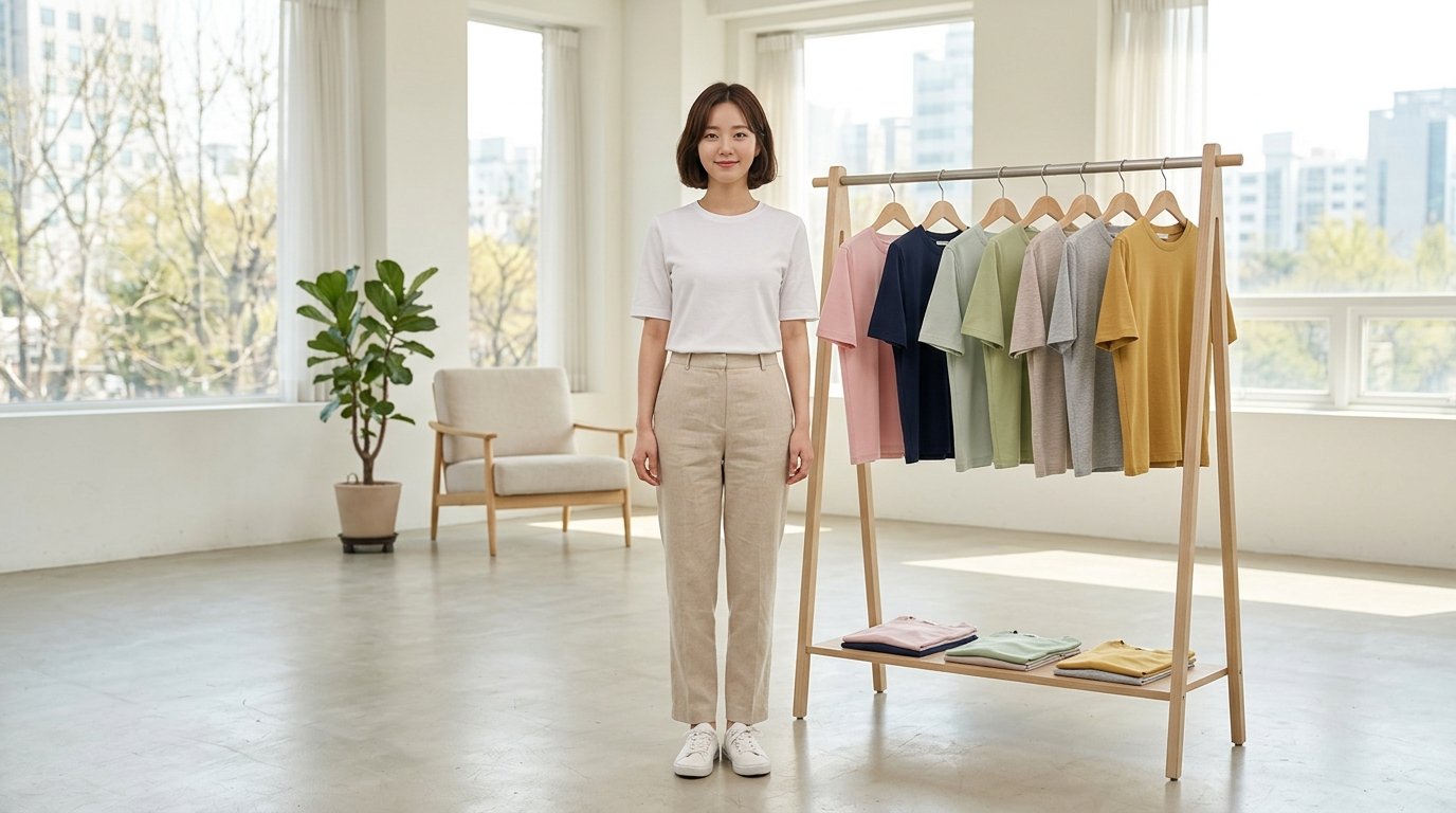 도심 거리에서 여러 반팔 티셔츠를 입은 사람들이 걷는 장면