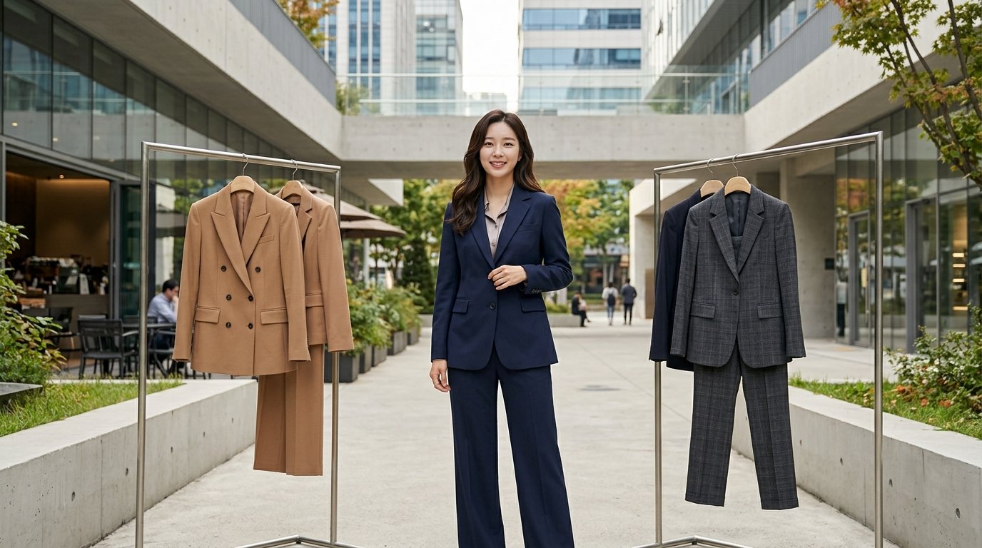 사무실 환경에서 정장을 입은 여성의 전체 모습