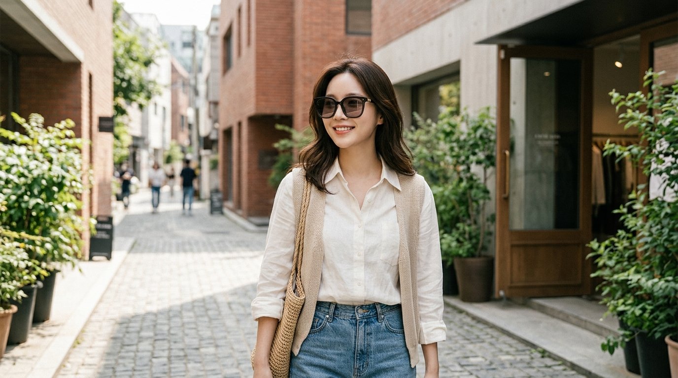 다양한 스타일의 선글라스가 테이블에 진열된 모습