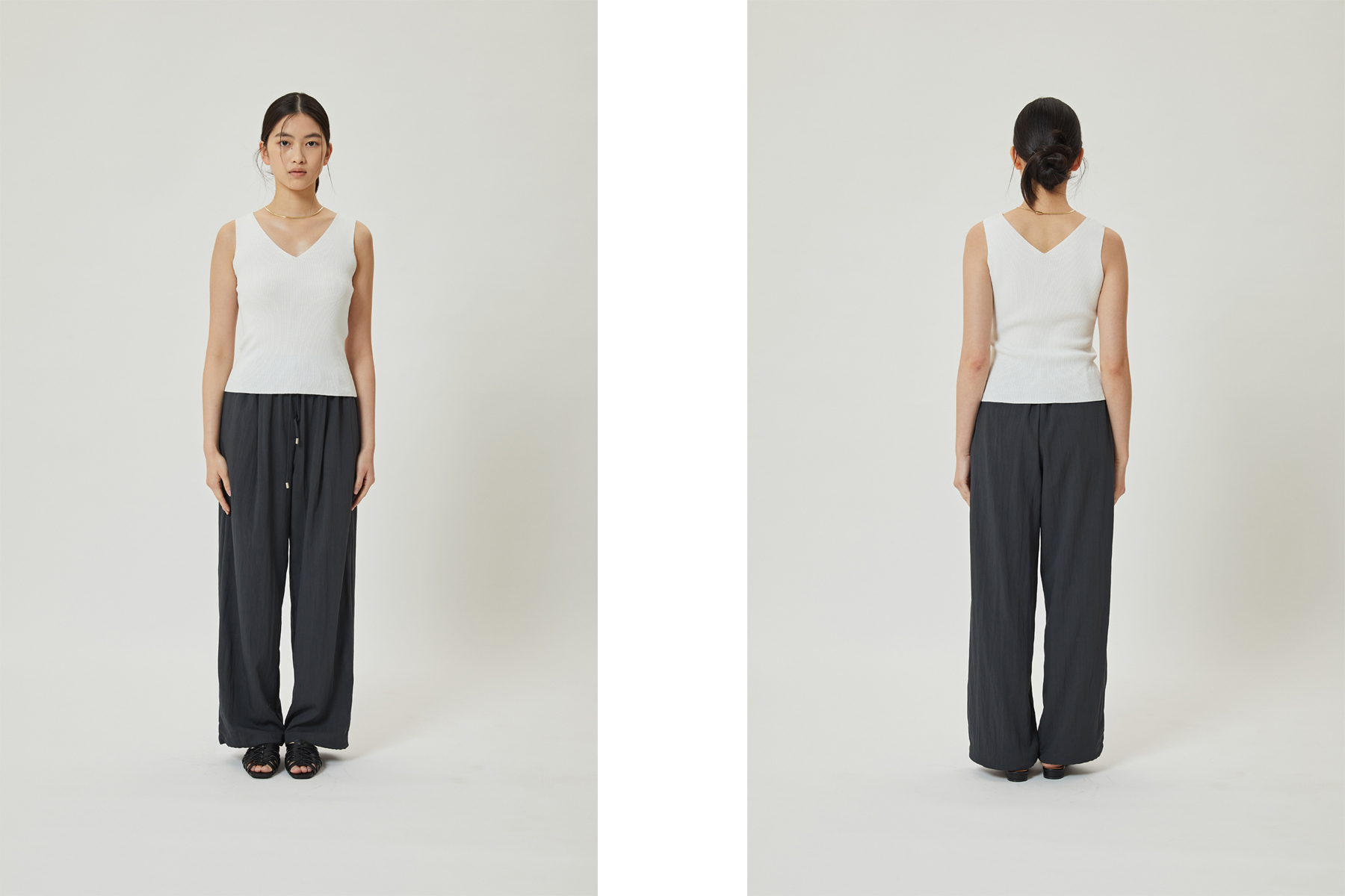 2WAYリブVネックノースリーブニットトップ（S・M／ブラック・ホワイト